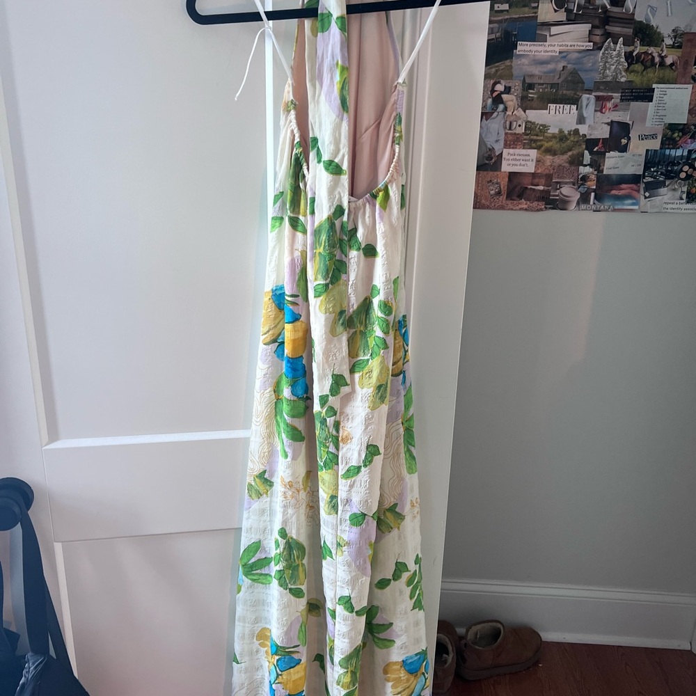 White and Green Halter Sundress for Resort Wear